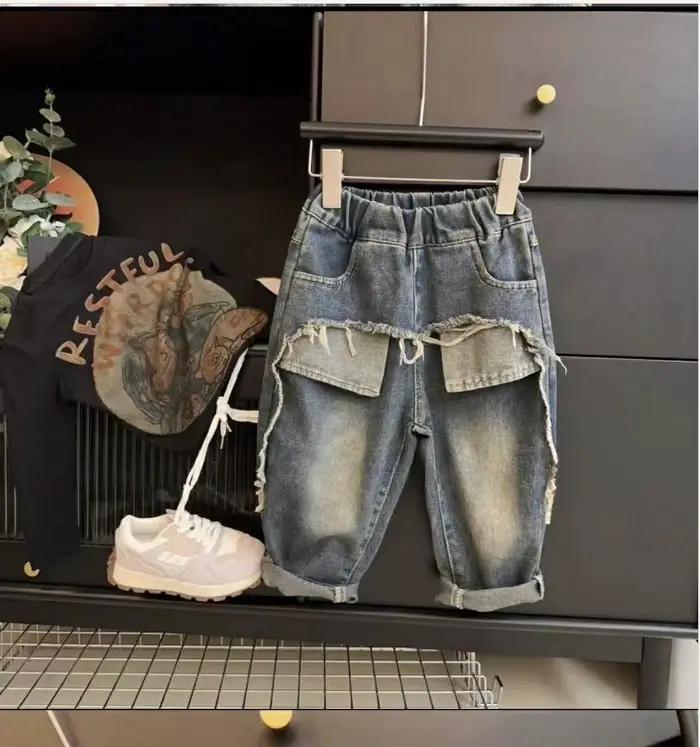 Jeans droits décontractés pour enfants, pantalons pour garçons et filles, vêtements d'extérieur pour bébé, beau, printemps, automne