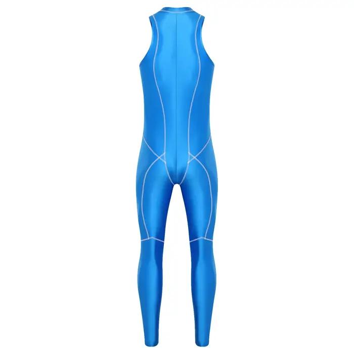 Combinaison de bain brillante pour homme, une pièce, sans manches, avec fermeture éclair, justaucorps, maillot de bain, tenue de sport, fitness, entraînement