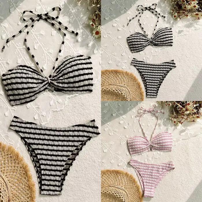 Maillot de bain bikini deux pièces à rayures pour femme