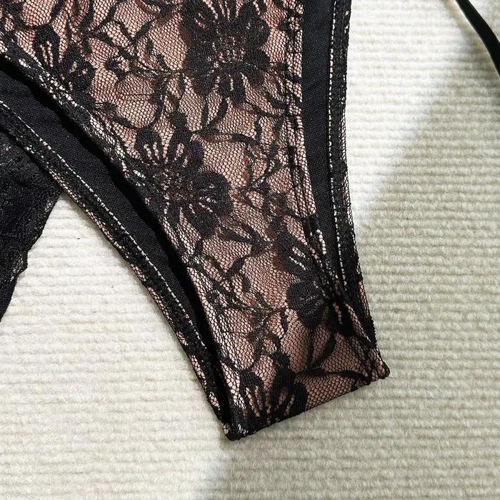 Sangle en dentelle Bikini trois pièces ensemble femmes maillot de bain