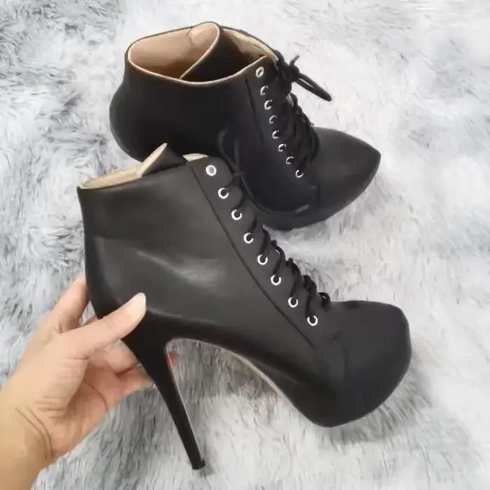 Femmes bottines talons aiguilles automne hiver bout rond pôle danse Sexy talons hauts pompes mode fermeture éclair à lacets femme chaussures grande taille