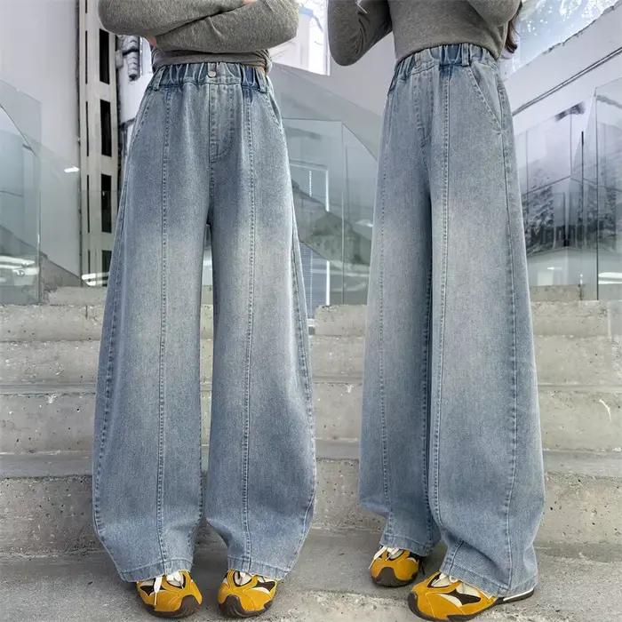 Jeans slim fit pour enfants, coupe droite, denim tendance pour adolescentes, pantalons en jean pour enfants, mode printemps, âge 5 à 14 ans