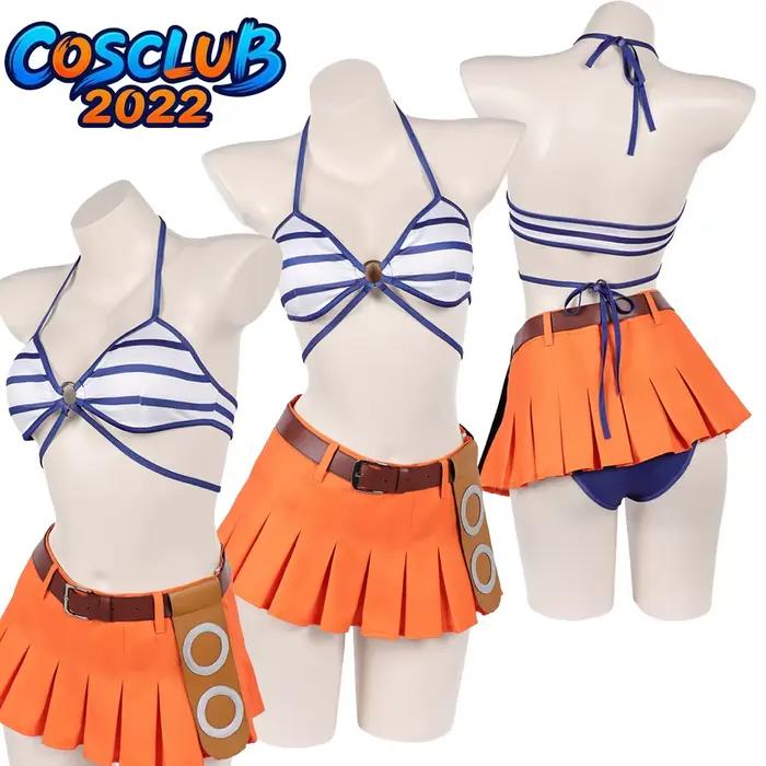 Costume de bain Nami Cosplay, ensemble soutien-gorge, jupe et short, style pirate TV, pour Halloween, carnaval, fête, plage