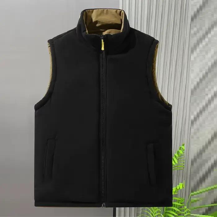 Grande taille 2 côté gilet hommes polaire poche Multiple veste sans manches mâle automne léger grand grand noir Zip gilet