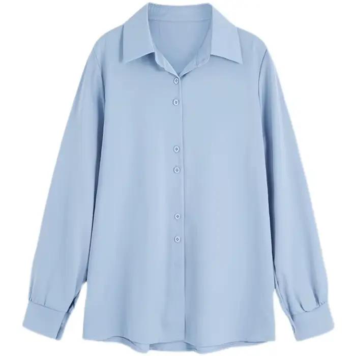 Chemises grande taille printemps été mode femme à manches longues ample solide Blouse hauts décontracté en mousseline de soie chemise femmes bureau dame chemises