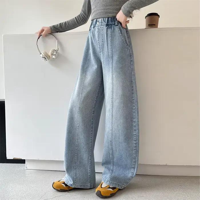 Jeans slim fit pour enfants, coupe droite, denim tendance pour adolescentes, pantalons en jean pour enfants, mode printemps, âge 5 à 14 ans