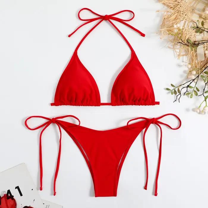 Sexy femmes string couleur unie Bikini ensemble
