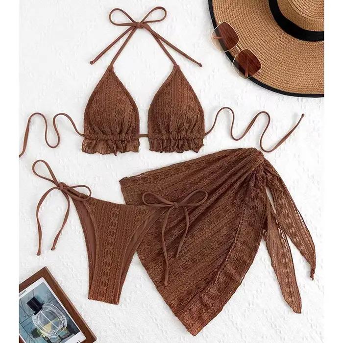 Sexy Bikini ensemble maillot de bain femmes Triangle épissé volants licou
