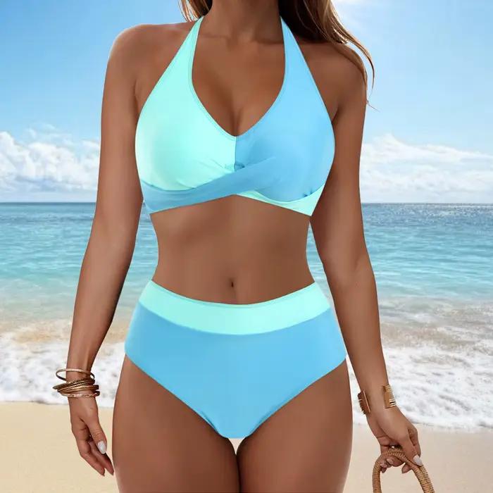 Maillot de bain d'été femmes licou ensemble Bikini taille haute maillots