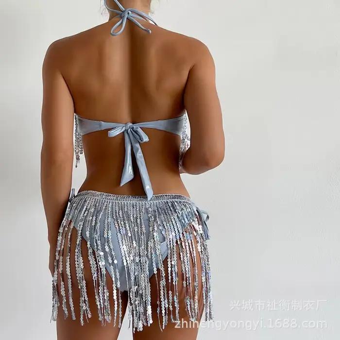 Costumes de spectacle sur scène soutien-gorge à paillettes maillot de bain femme Bikini Sexy