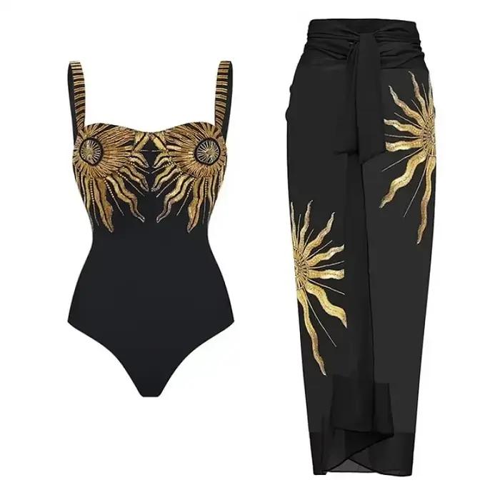 Maillot de bain une pièce à paillettes et jupe