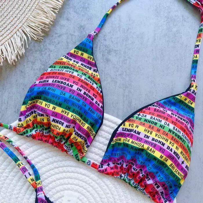 2025 Tropical Palm Print réglable cravate côté Bikini ensemble pour femmes Sexy maillots de bain deux pièces maillot