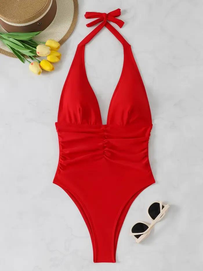 Maillot de bain une pièce sexy pour femmes avec col licou, plongeant, dos nu, polyesters et élasthanne pour nageurs, plage et activités estivales
