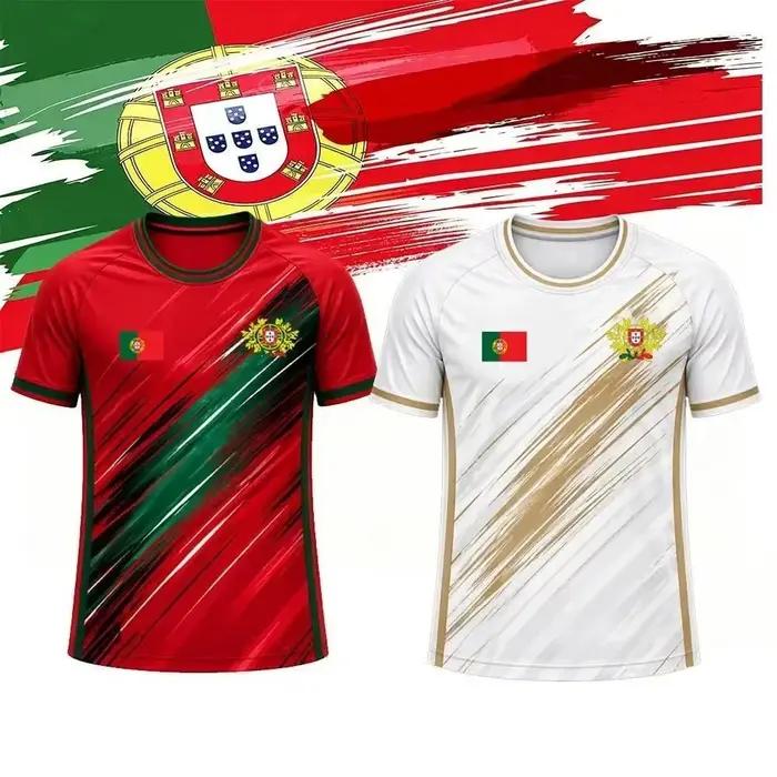 Maillot de football pour homme avec imprimé drapeau du Portugal 2026, T-shirt de sport respirant et à séchage rapide, unisexe, mode décontractée d'été, haut unisexe