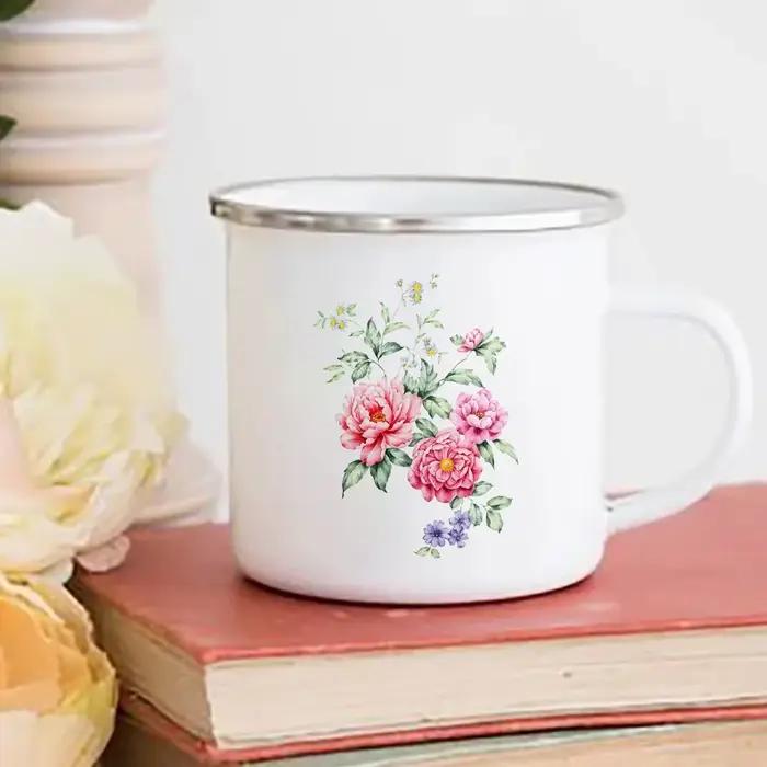 Tasse en émail à impression rose personnalisée, tasse à bière classique, verres à café, tasse à thé inhabituelle, tasses de standard personnalisées, Chi She, cadeaux personnalisés