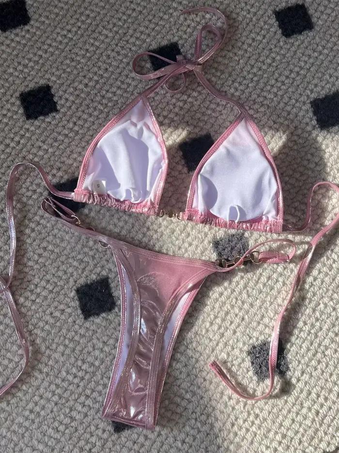 Micro bikini rose brillant 2026 pour femme