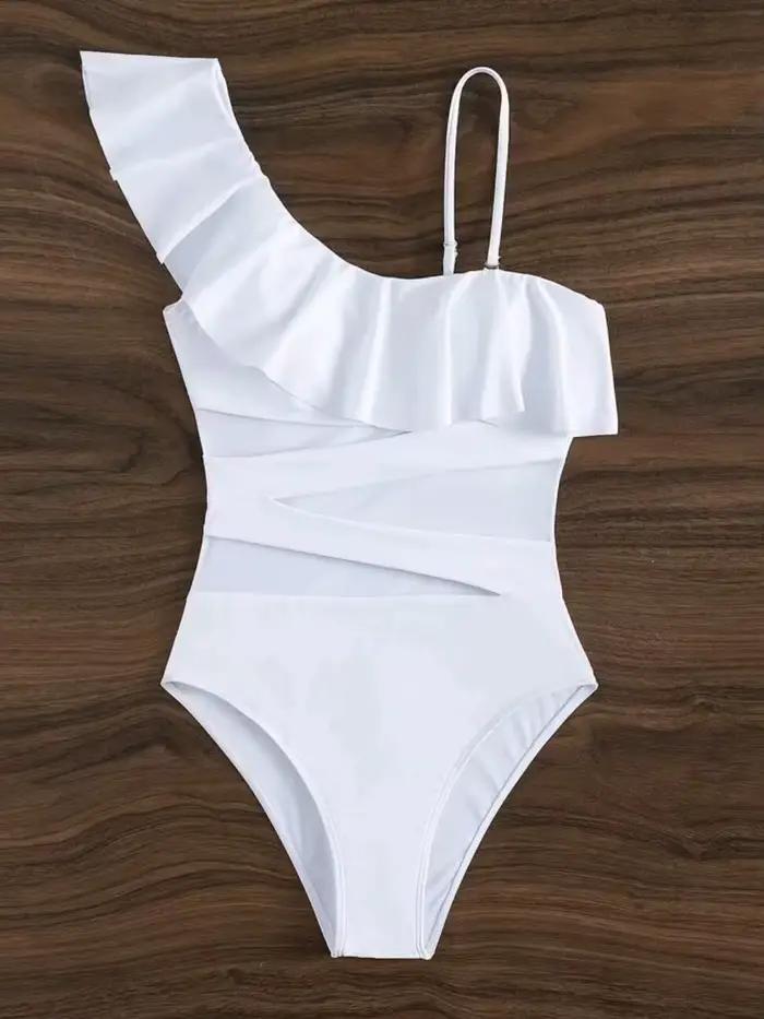 Maillot de bain une pièce femme à volants et empiècements en maille contrastante 2026