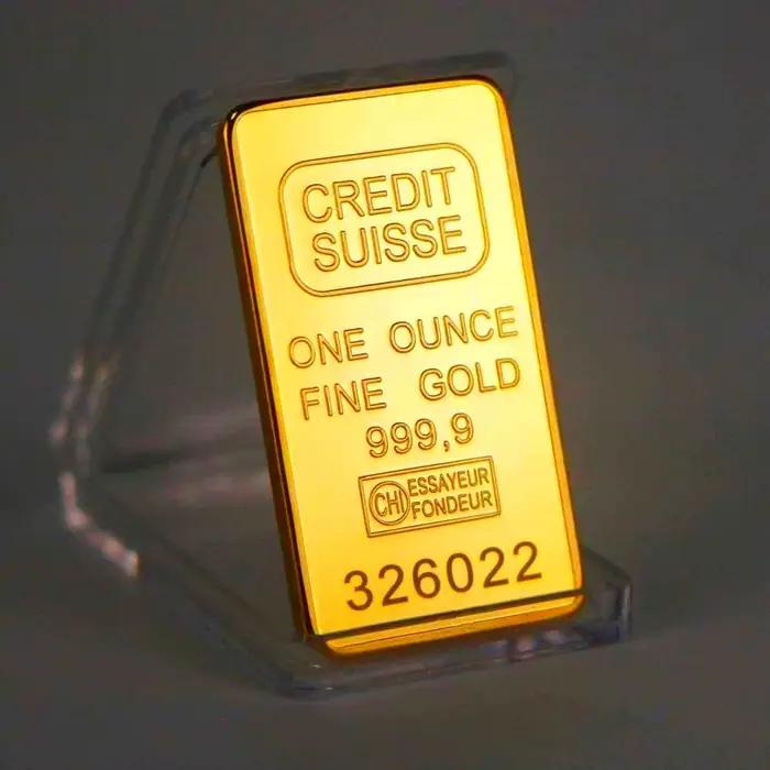 Barre de Lingot de Crédit Suisse Plaqué Or 24ct, Art Moderne, Pièce Commémorative, Renforcement