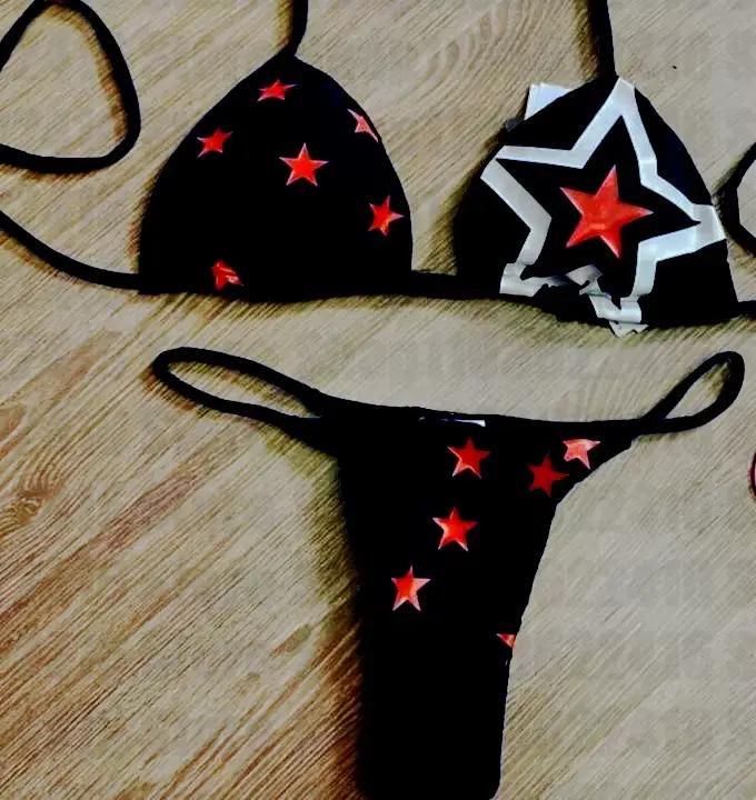Maillot de bain imprimé étoiles pour femmes, ensemble deux pièces, soutien-gorge push up, culotte tanga, sexy, vêtements de plage, 2024