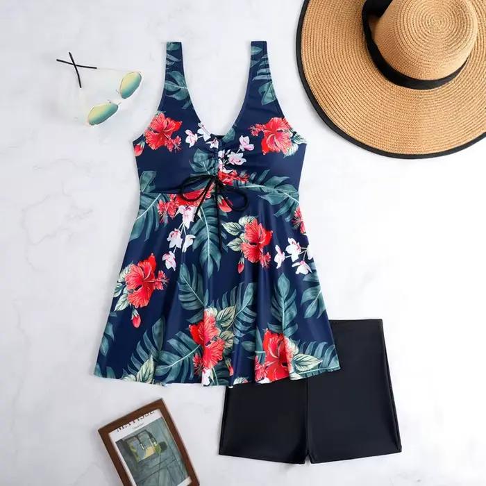 Maillot de bain deux pièces à motif floral discret pour femme