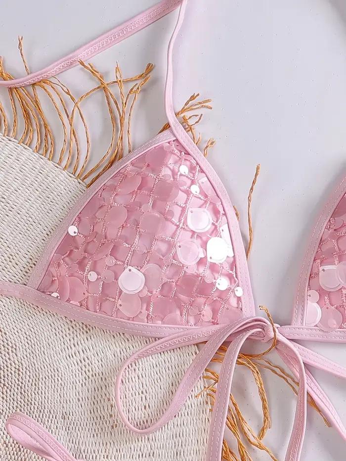Ensemble bikini sexy rose à sequins 2026 pour femme
