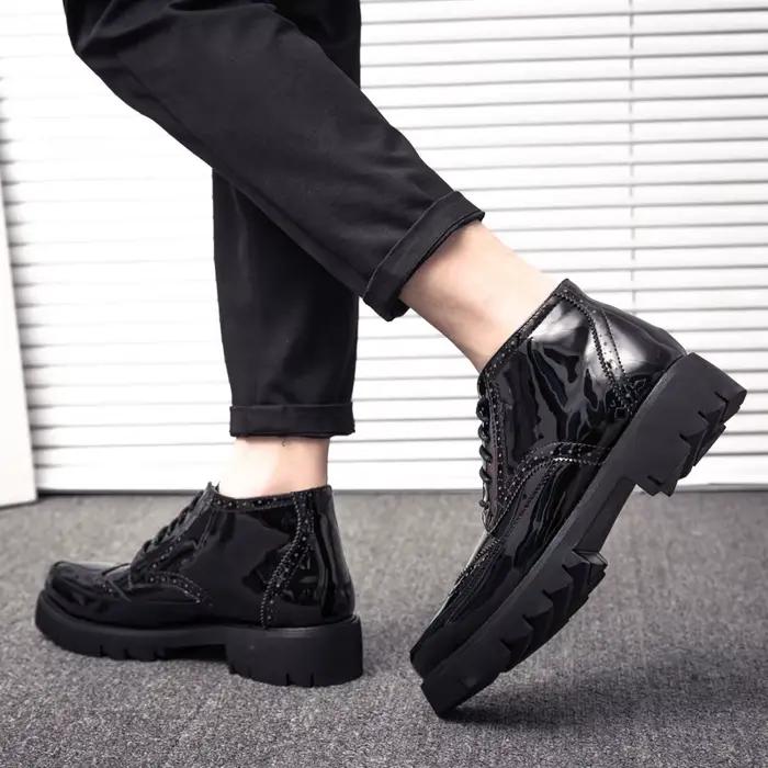 Brogue-Bottes à lacets en cuir pour hommes, chaussures à l'offre elles optiques, bottes carillons, taille 38-43
