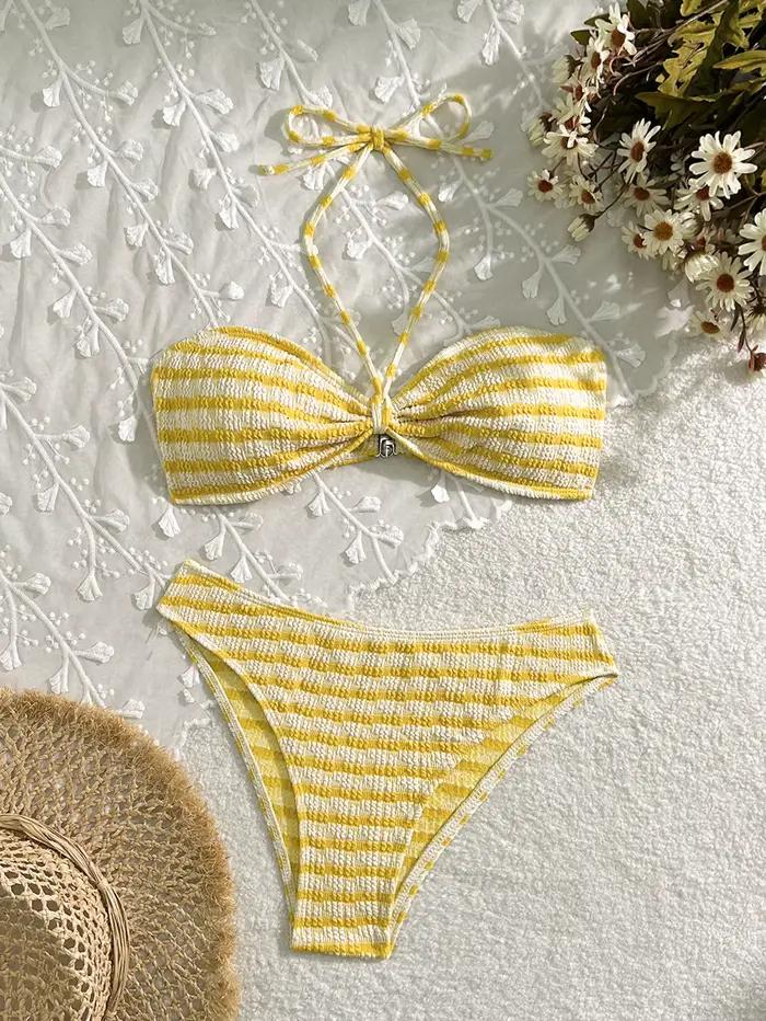 Ensemble bikini sexy rose à rayures 2026 pour femme