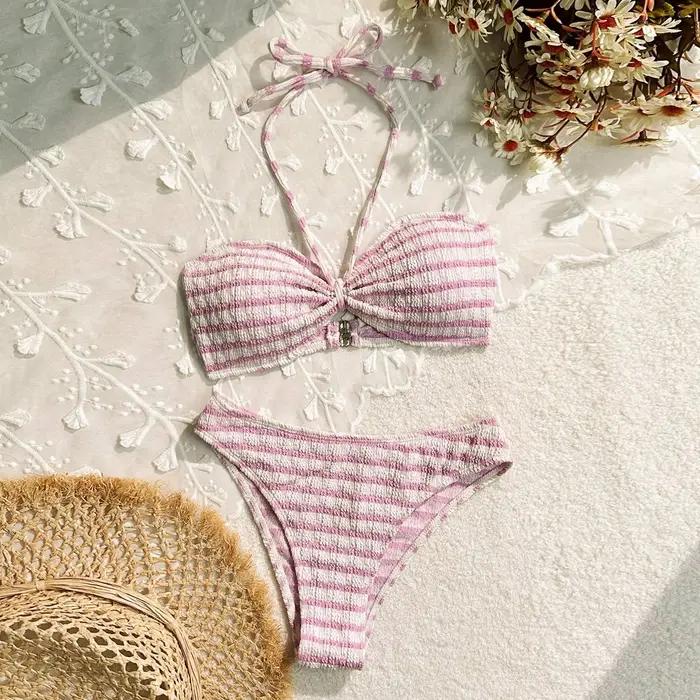 Maillot de bain bikini deux pièces à rayures pour femme