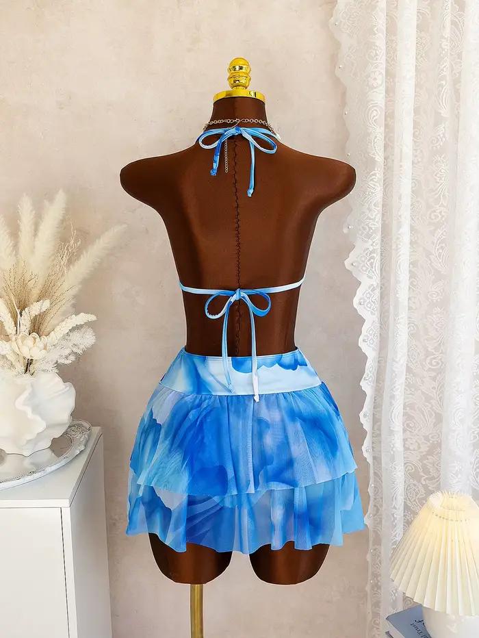 Ensemble bikini bleu à imprimé floral pour femme