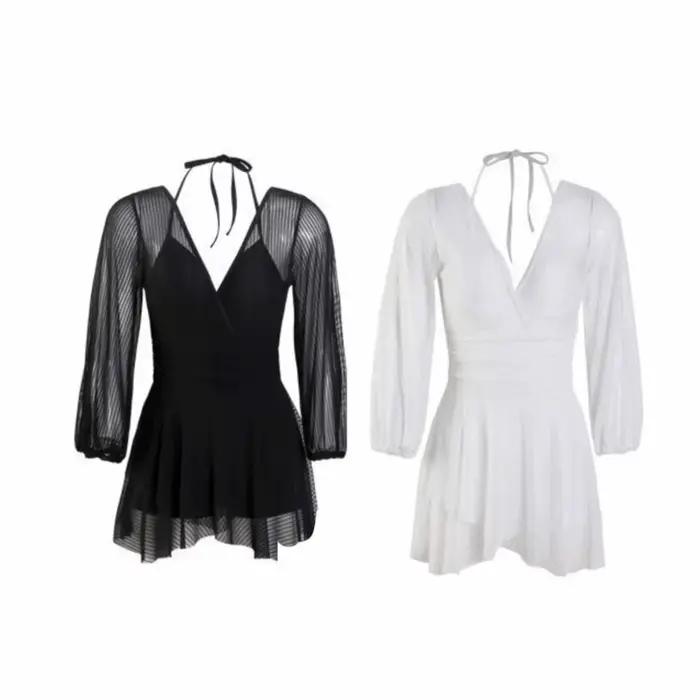 Maillot de bain transparent à manches longues et jupe