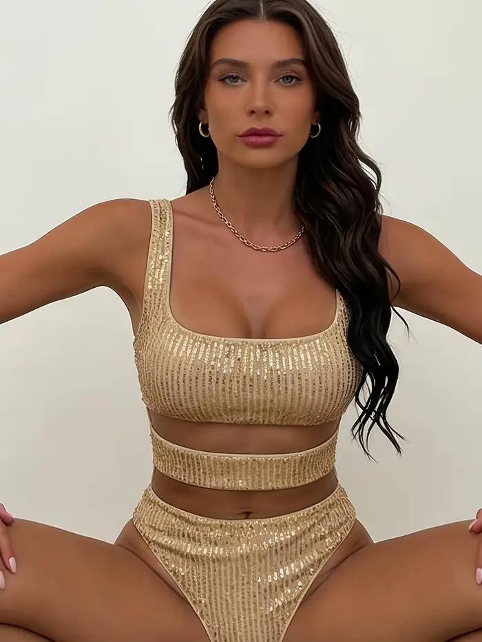 Maillot de bain une pièce sexy doré à sequins brillants pour femme 2026