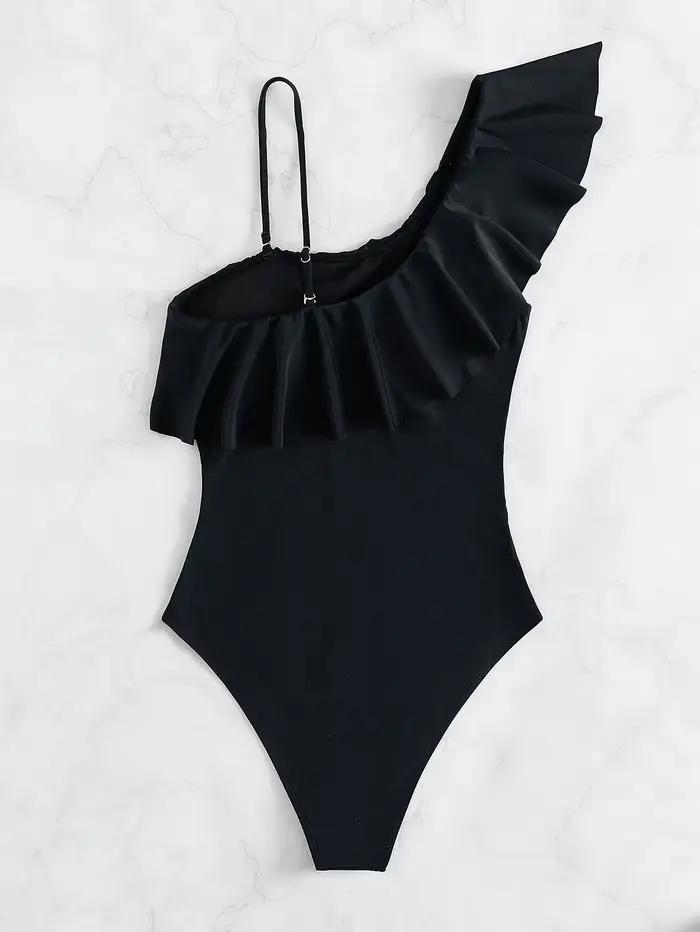 Maillot de bain une pièce femme à volants et empiècements en maille contrastante 2026