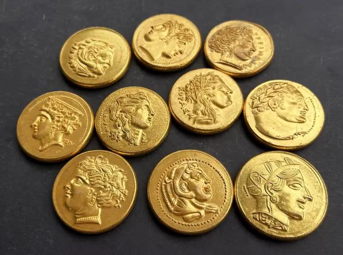Pièces de monnaie romaines anciennes en or, pièces de monnaie romaines faites à la main double face, pièces de monnaie grecques, pièces de monnaie grecques anciennes, 5 pièces aléatoires