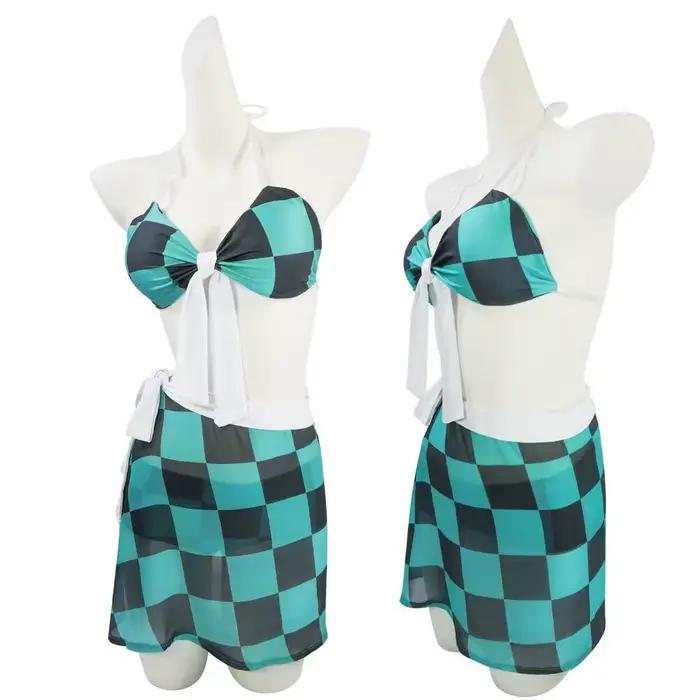 Anime démon Slayer maillot de bain Bikini avec Kimono couvrir femmes Nezuko Shinobu Cosplay Kimetsu No Yaiba maillots de bain Sexy maillot de bain