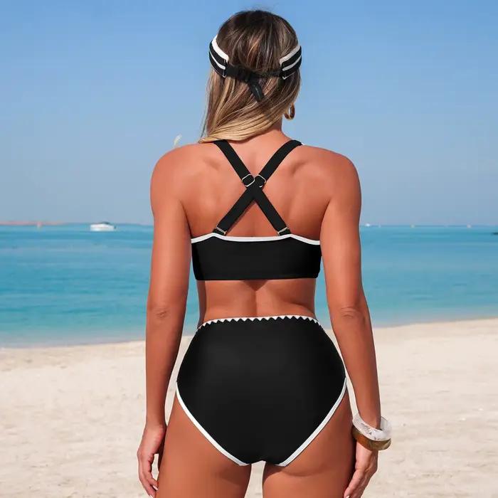 Bikini deux pièces pour femme avec coussinets amovibles, soutien-gorge à nouer et short taille haute, style de plage, polyester, pour plage, vacances, fête à la piscine, sports nautiques, croisière