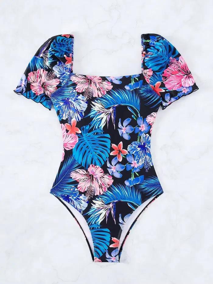 Maillot de bain une pièce imprimé à manches courtes
