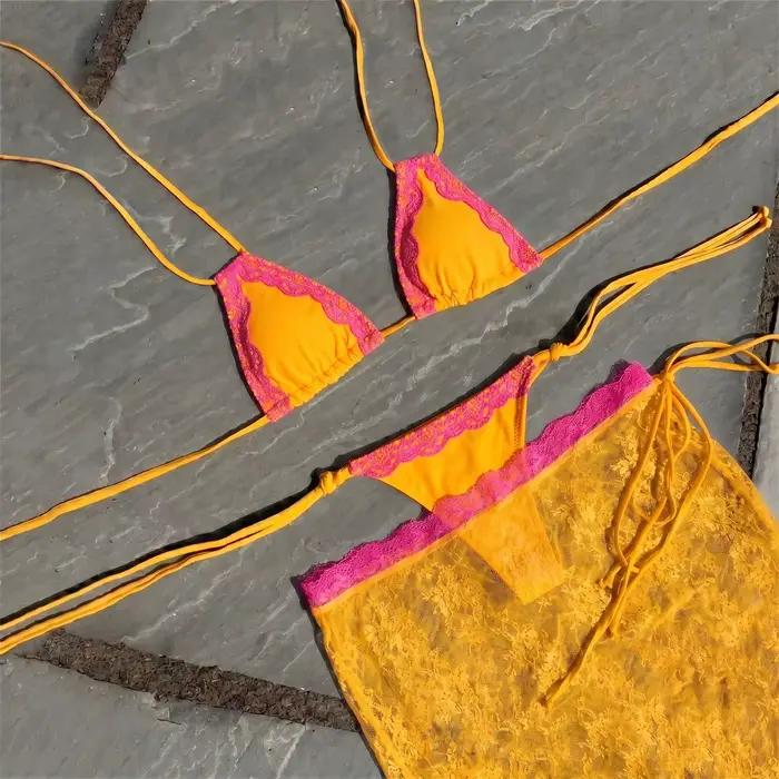 Ensemble de micro-bikini 3 pièces en dentelle