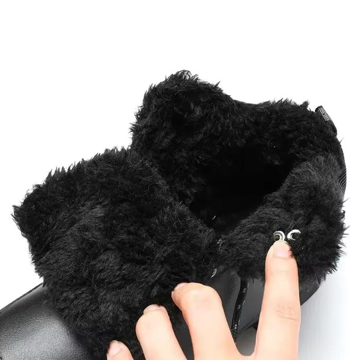 Bottes de rinçage en cuir pour hommes, chaussures de cowboy décontractées, chaussures de randonnée, peluche chaude, extérieur, noir, grande taille, neige, garçons, hiver