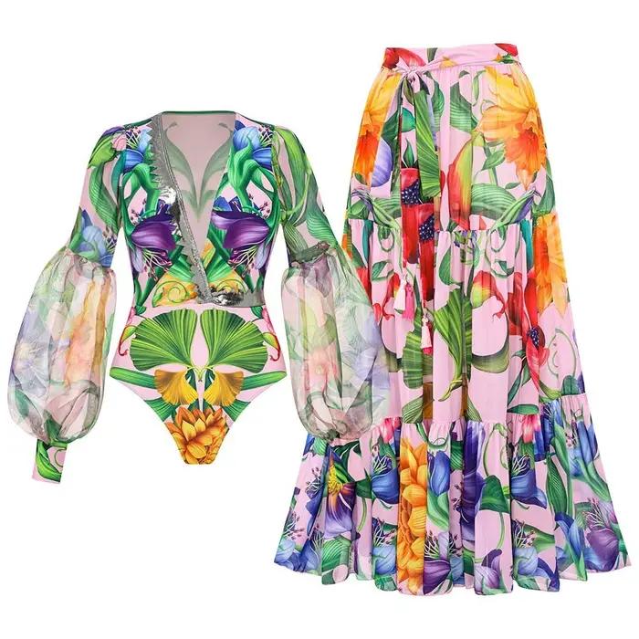Maillot de bain une pièce imprimé Floral vert Vintage