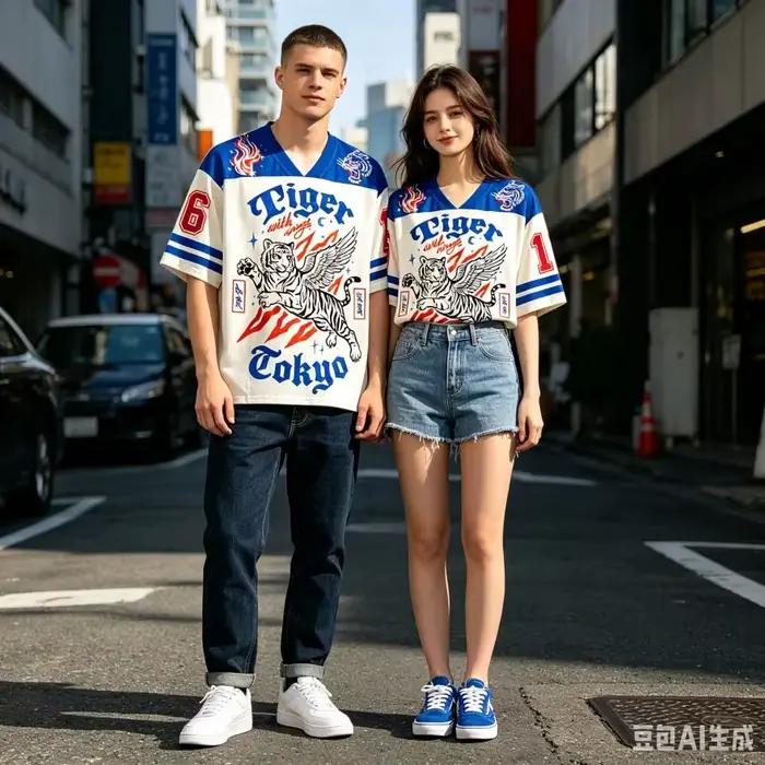 T-shirt unisexe style japonais rétro avec tigre à ailes imprimé en 3D, col en V, mode décontractée Y2K, respirant et à séchage rapide