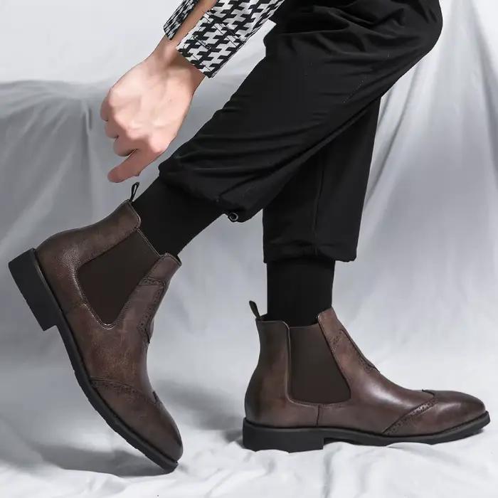 Mayba Mode Tendance Cuir Hommes Bottes Automne Hiver Rétro Rinçage Bottes Slip On Casual Chaussures Pour Hommes vitation Degré Size38-46