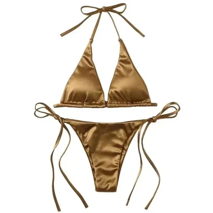 Sexy licou Satin brésilien Bikini femmes maillots de bain femme maillot