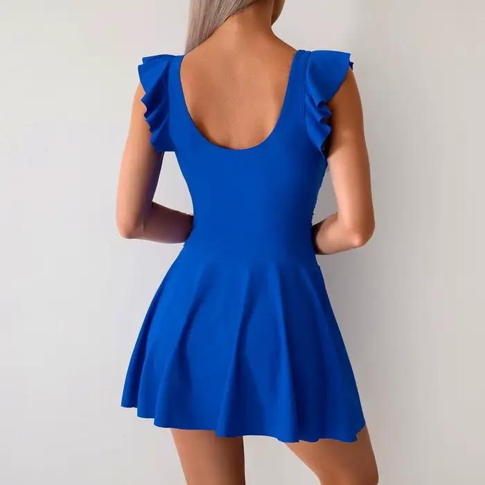 Vintage jupe noire une pièce maillot de bain ensemble femmes grande taille volants minceur plissé ventre contrôle