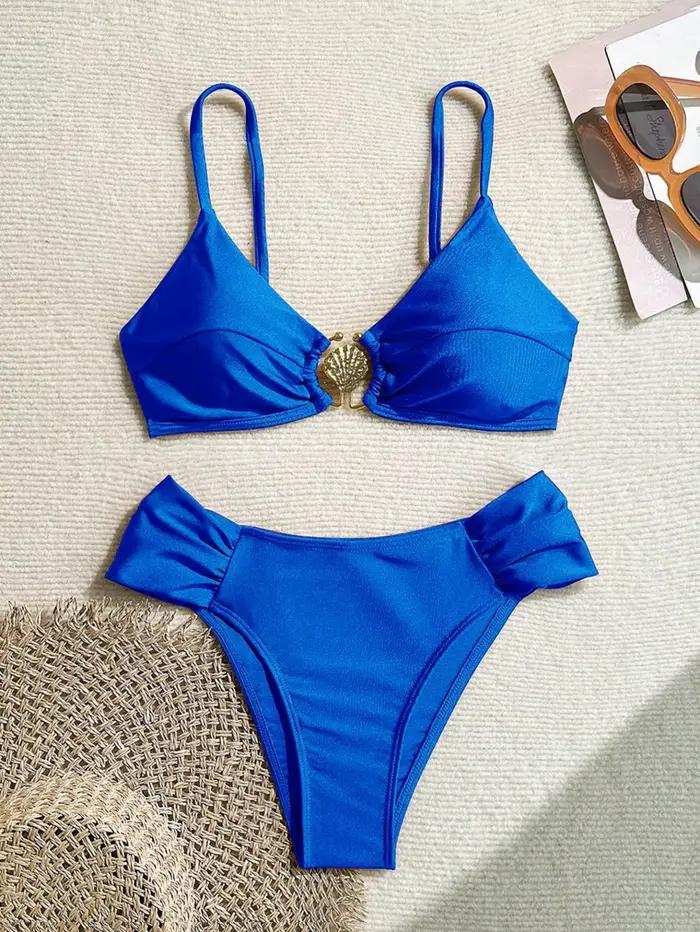 Ensemble bikini sexy plissé taille haute 2026 pour femme