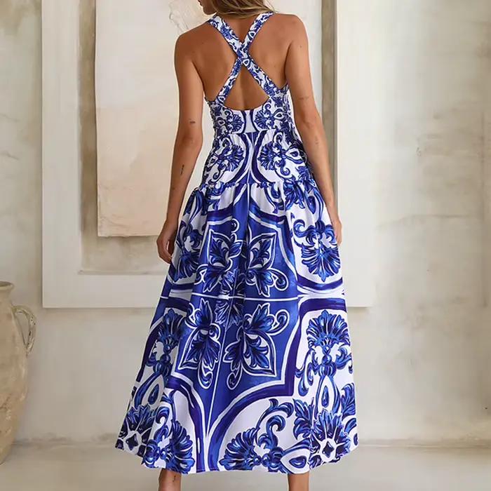 Femme maillots de bain 2025 robe de plage col en V classique majolica série motif imprimé une pièce maillot