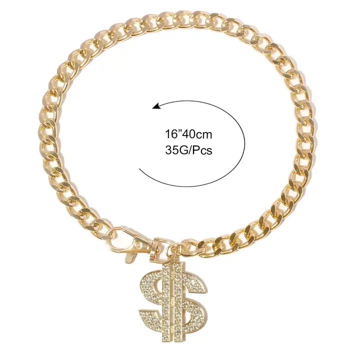Collier de luxe pour chiens de petite et moyenne taille, pendentifs avec signe de Dollar, Hip Hop, chaîne plaquée or/argent, bijoux, accessoires pour animaux de compagnie