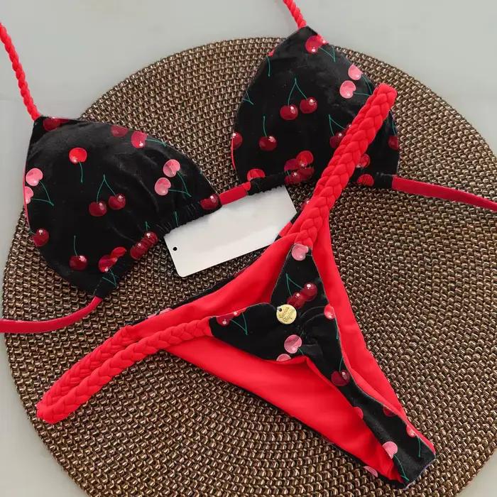 Nouveau Bikini femme maillot de bain imprimé fendu mode string plage vacances