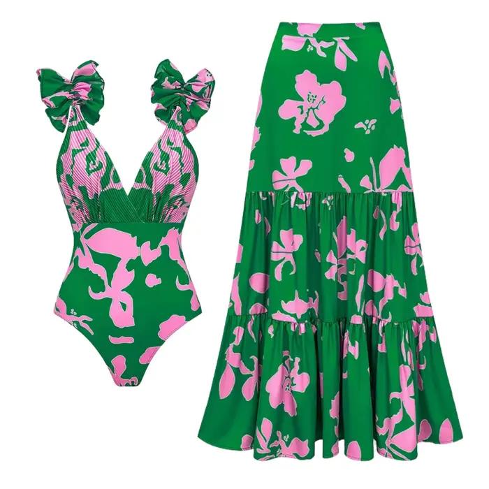 Nouveau maillot de bain imprimé avec couverture femmes