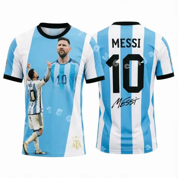 Maillot de football Messi Argentine pour homme, t-shirt pour femme, haut pour garçon, t-shirt pour enfant, t-shirt à manches courtes à séchage rapide pour enfant et parent