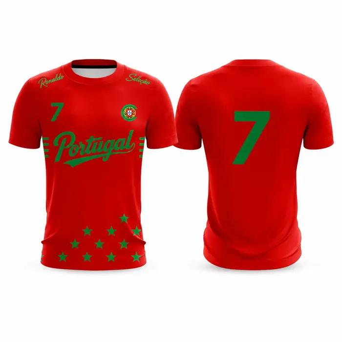 Maillot de football Portugal n°7 Ronaldo vert avec écusson Selecao, séchage rapide, t-shirt sportif à manches courtes pour fans